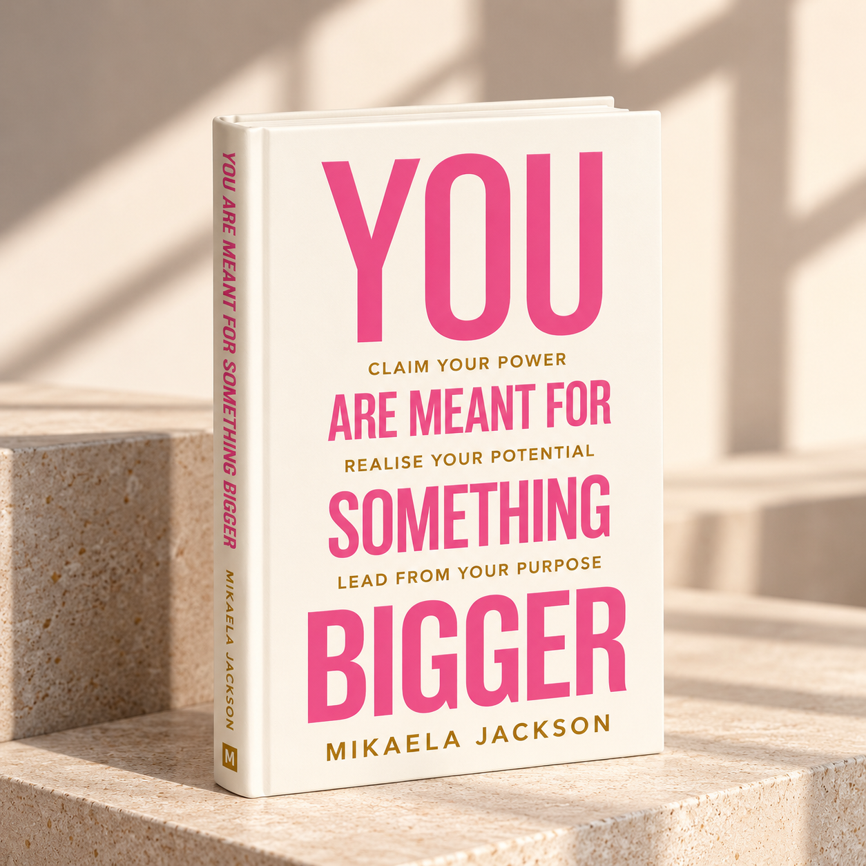 You Are Meant for Something Bigger by Mikaela Jackson: the hardcover book standing on a stone step, spine and front cover visible